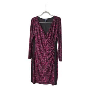 Chaps Sheath Dress Womens L Geometric Stretch Pullover Ruching Crossover V-Neck